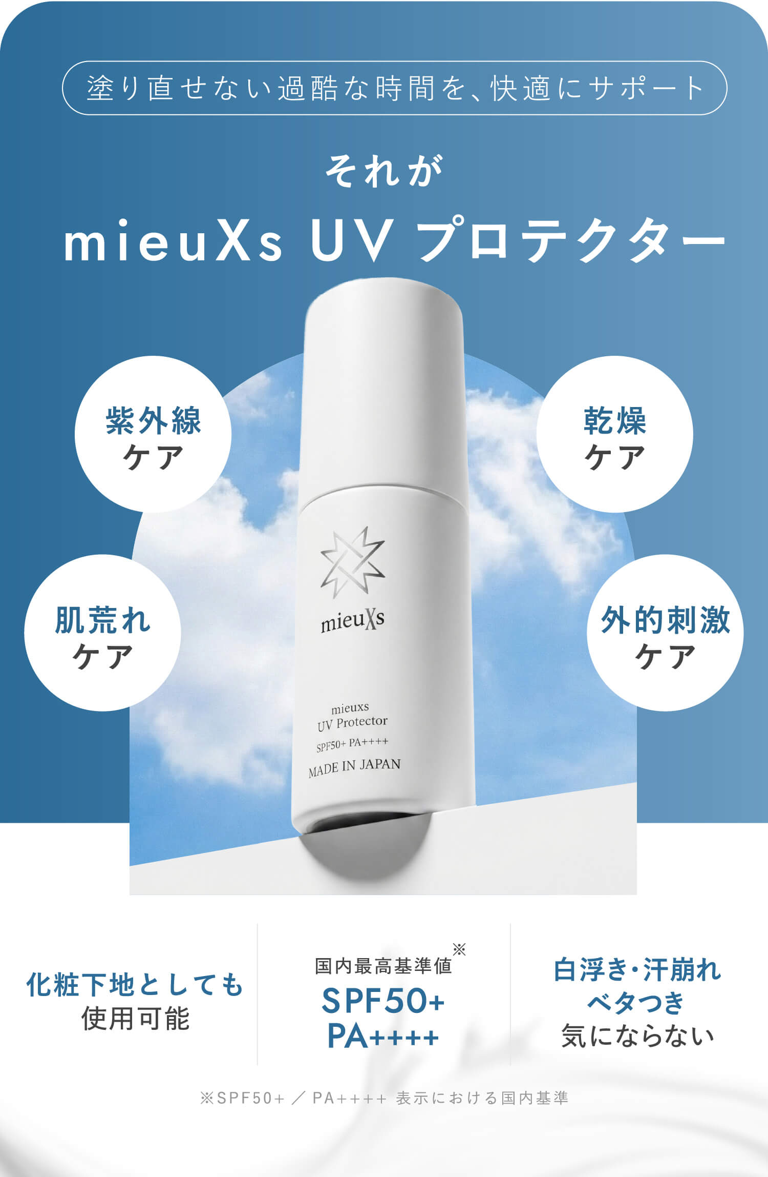 塗り直せない過酷な時間を、快適にサポートそれがmieuXs UV プロテクター